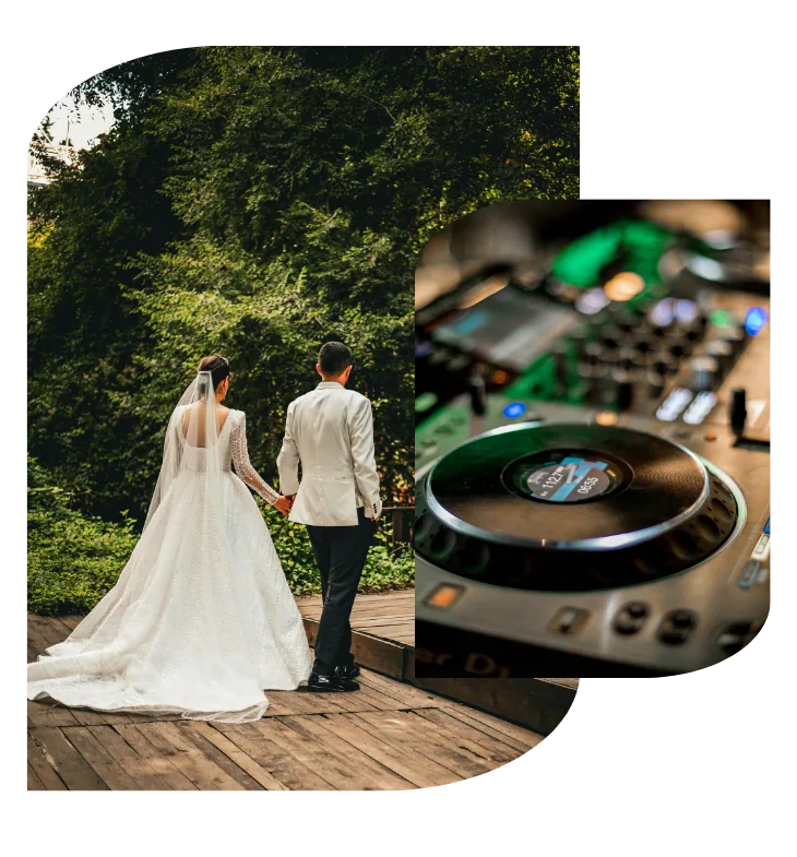 Guests dancing under coloured lighting