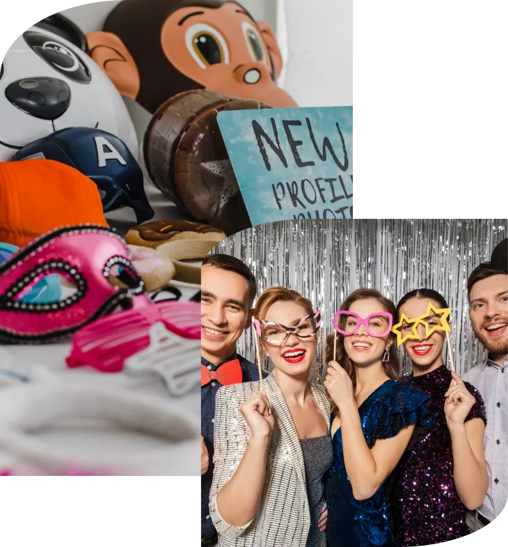 Guests posing in an open-air photo booth