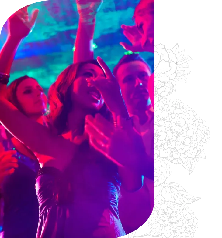 Dance floor lit by moving-head effect lighting
