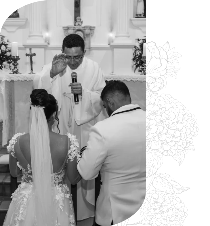 Officiant speaking into a wireless lapel microphone
